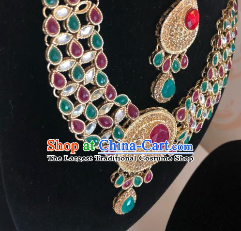 Indian Traditional Wedding Colorful Gems Eyebrows Pendant and Necklace Asian India Bride Headwear Jewelry Accessories for Women