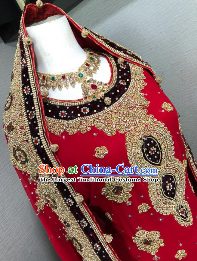 Indian Traditional Embroidered Red Lehenga Dress Asian Hui Nationality Bride Wedding Costume for Women