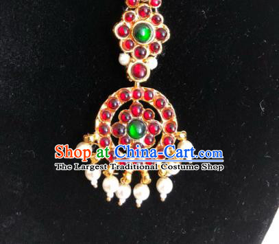 Traditional Indian Court Wedding Red Garnet Eyebrows Pendant Asian India Headwear Jewelry Accessories for Women