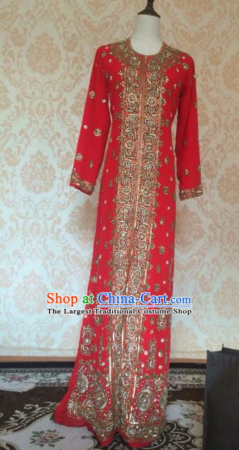 Indian Traditional Red Lehenga Dress Asian Hui Nationality Wedding Bride Embroidered Costume for Women
