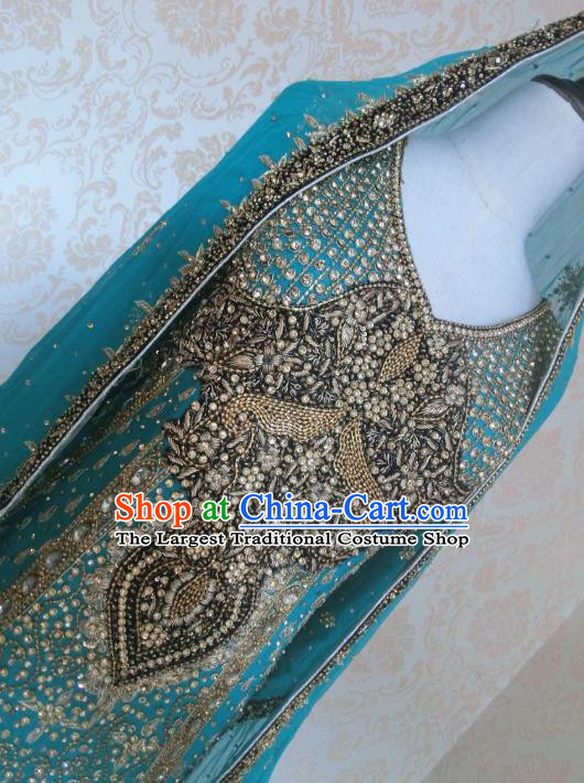 Indian Traditional Blue Lehenga Costume Asian Hui Nationality Wedding Bride Embroidered Dress for Women