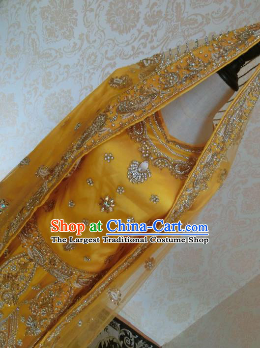 Indian Traditional Yellow Lehenga Costume Asian Hui Nationality Wedding Bride Embroidered Dress for Women