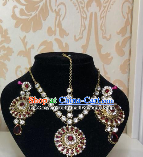 Traditional Indian Wedding Eyebrows Pendant and Earrings Asian India Bride Headwear Jewelry Accessories for Women