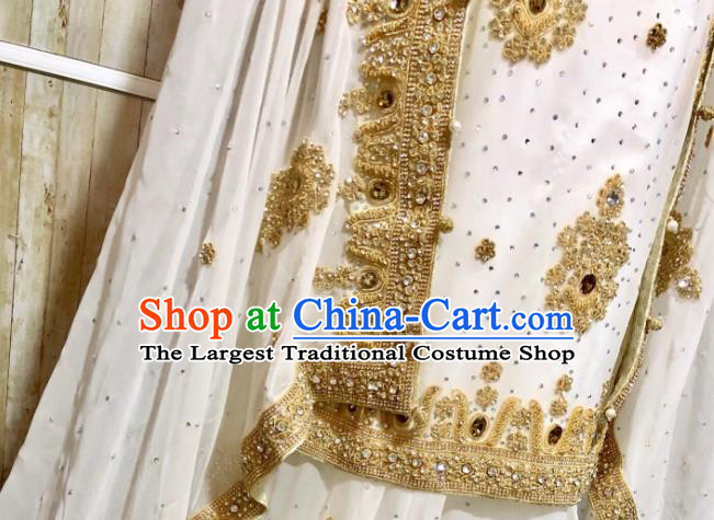 Indian Traditional Wedding White Embroidered Lehenga Dress Asian Hui Nationality Bride Costume for Women