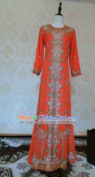 Indian Traditional Diamante Orange Lehenga Costume Asian Hui Nationality Wedding Bride Embroidered Dress for Women
