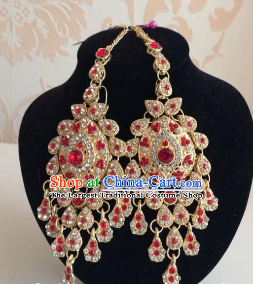 Indian Traditional Wedding Red Crystal Earrings Asian India Court Bride Jewelry Accessories for Women