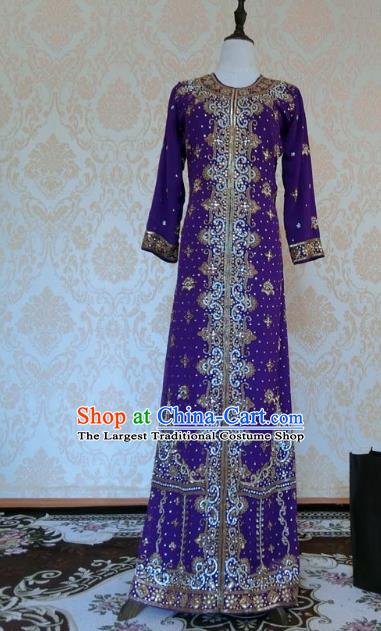 Indian Traditional Diamante Purple Lehenga Costume Asian Hui Nationality Wedding Bride Embroidered Dress for Women