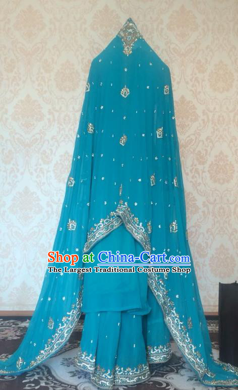 Indian Traditional Diamante Blue Lehenga Costume Asian Hui Nationality Wedding Bride Embroidered Dress for Women