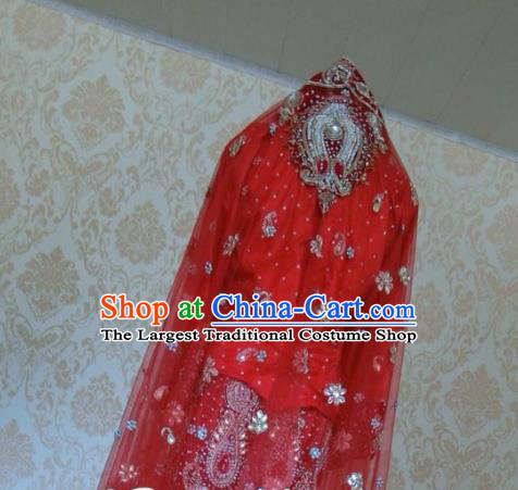 Indian Traditional Court Wedding Diamante Red Lehenga Costume Asian Hui Nationality Bride Dress for Women