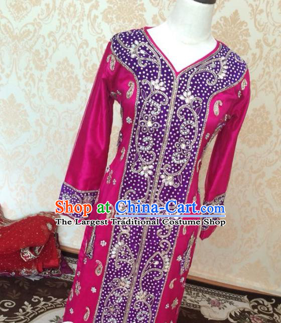 Indian Traditional Court Wedding Diamante Purple Lehenga Costume Asian Hui Nationality Bride Dress for Women