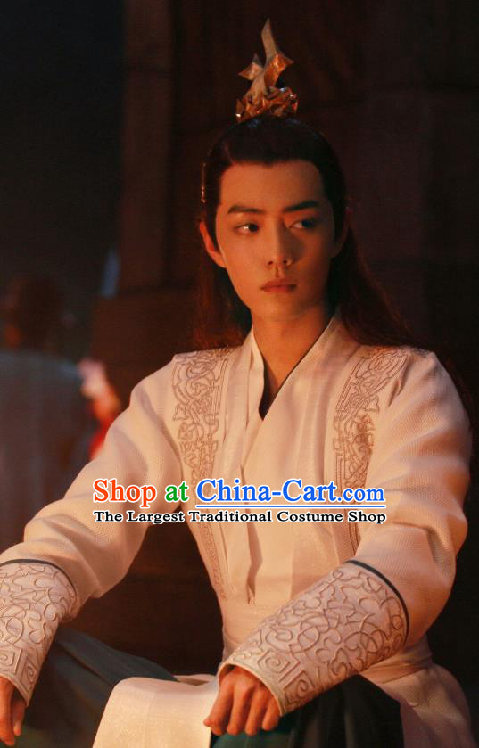 Chinese Ancient Swordsman Yan Bingyun Drama Qing Yu Nian Joy of Life Xiao Zhan Replica Costume and Headpiece Complete Set