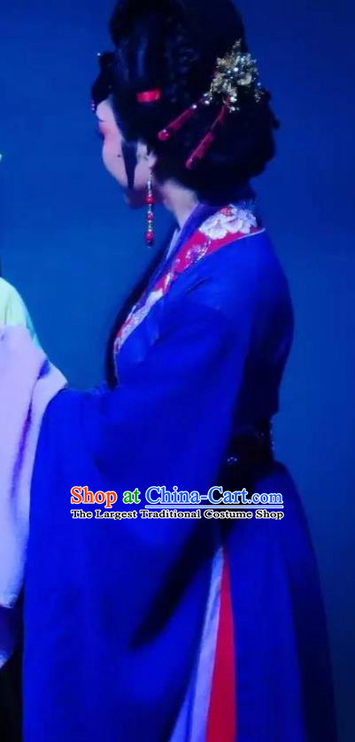 Chinese Shaoxing Opera Noble Dame Blue Dress Costumes Apparels and Headpieces Hedda or Aspiration Sky High Yue Opera Elderly Female Garment