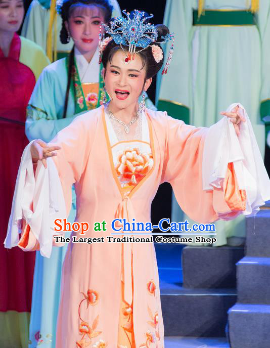 Chinese Shaoxing Opera Court Lady Pink Dress Costumes and Headpieces Palm Civet for Prince Yue Opera Actress Imperial Consort Apparels Garment