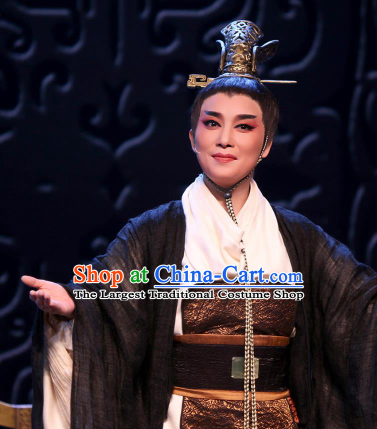 Chinese Yue Opera Xiaosheng King Wu Yue Qian Chu Apparels and Headwear Shaoxing Opera Young Male Garment Costumes