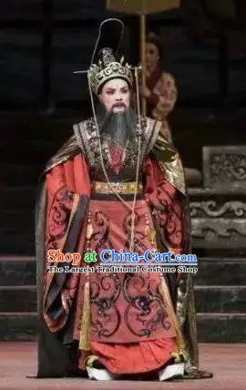 Chinese Yue Opera Elderly Male Garment Costumes and Headwear Qu Yuan Shaoxing Opera Laosheng Huai King Chu Apparels