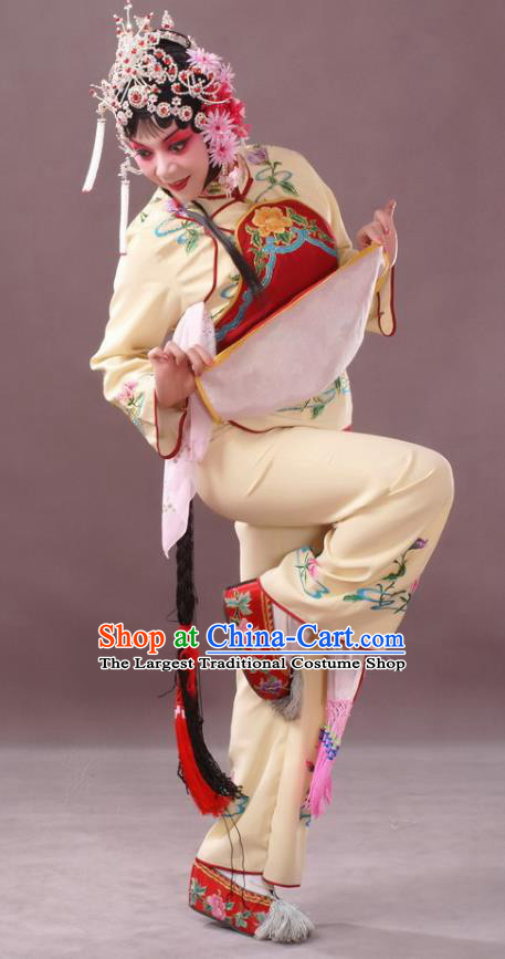 Chinese Peking Opera Young Female Sun Yujiao Costumes Apparels and Headdress Pick Up the Jade Bracelet Yue Opera Hua Tan Dress Garment