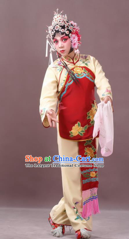 Chinese Peking Opera Young Female Sun Yujiao Costumes Apparels and Headdress Pick Up the Jade Bracelet Yue Opera Hua Tan Dress Garment