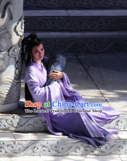 Chinese Shaoxing Opera Noble Consort Purple Dress Garment Costumes and Headdress Palm Civet for Prince Yue Opera Female Role Court Woman Apparels