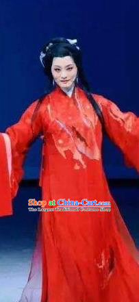 Chinese Shaoxing Opera Actress Hua Tan Red Dress Garment Costumes and Headpieces Qing Teng Kuang Ge Yue Opera Young Dame Apparels