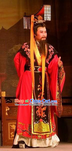 Chinese Yue Opera Han Dynasty Emperor Garment Costumes and Headwear Shaoxing Opera Elderly Male Han Wen Empress Apparels