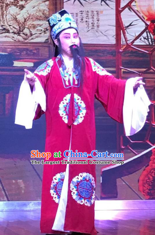 Chinese Yue Opera Laosheng Garment and Headwear The Crimson Palm Shaoxing Opera Elderly Male Landlord Wang Chun Apparels Costumes