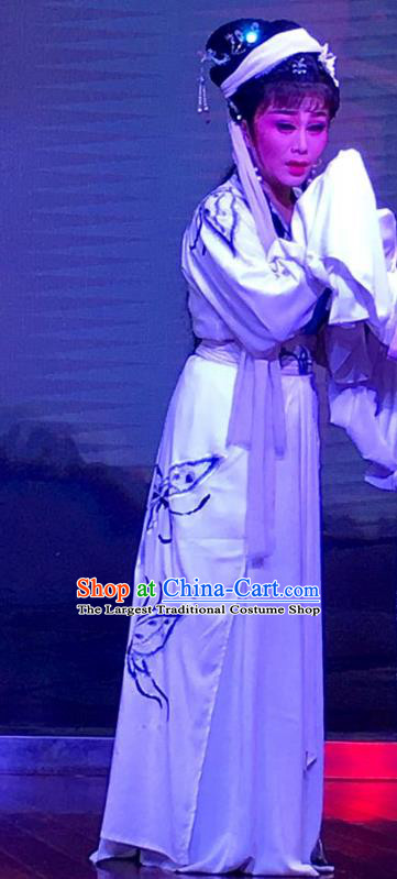 The Crimson Palm Chinese Shaoxing Opera Distress Maiden Wang Qianjin Apparels Costumes and Headdress Yue Opera Tsing Yi Dress Garment