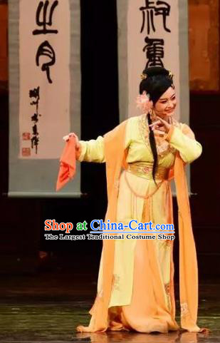 Chinese Shaoxing Opera Young Lady Chen Sanliang Costumes and Headpieces Yue Opera Courtesan Dress Garment Apparels