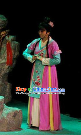 Chinese Shaoxing Opera Xiaodan Costumes and Headpieces Mo Chou Nv Yue Opera Young Lady Rosy Dress Garment Apparels