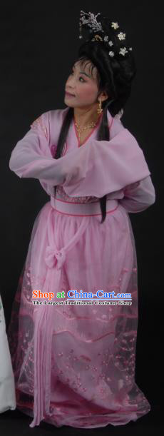 Chinese Shaoxing Opera Young Beauty Pink Costumes and Headpieces Mo Chou Nv Yue Opera Hua Tan Dress Apparels Actress Garment