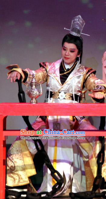 Chinese Yue Opera Wusheng Garment and Headwear Intoxicating Night at the Barracks Shaoxing Opera Young Male Apparels Costumes