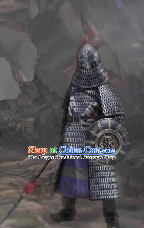 Chinese Ancient General Armor Suits Cosplay Costumes Custom Soldier Apparels and Helmet Complete Set