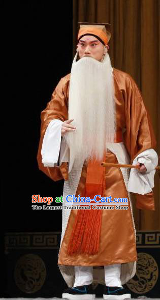 Chinese Classical Kun Opera Grandpa Old Men Apparels The Story of Pipa Peking Opera Garment Elderly Male Golden Costumes and Headwear