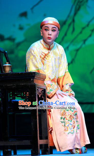 Chinese Yue Opera Stupid Scholar Garment Costumes and Hat Wisp of Hemp Shaoxing Opera Xiaosheng Young Male Apparels