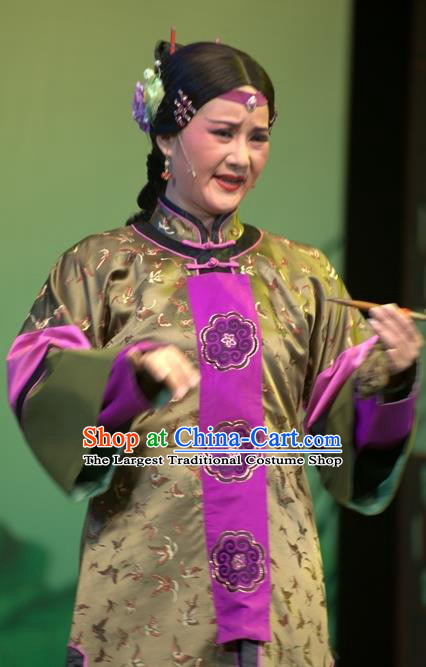 Chinese Shaoxing Opera Woman Matchmaker Wisp of Hemp Dress Apparels Costumes and Headdress Yue Opera Elderly Female Garment