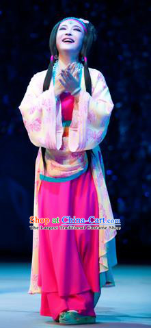 Chinese Shaoxing Opera Young Lady Li Da Dress Garment Costumes and Headdress Bady from the Sea Yue Opera Hua Tan Country Girl Apparels