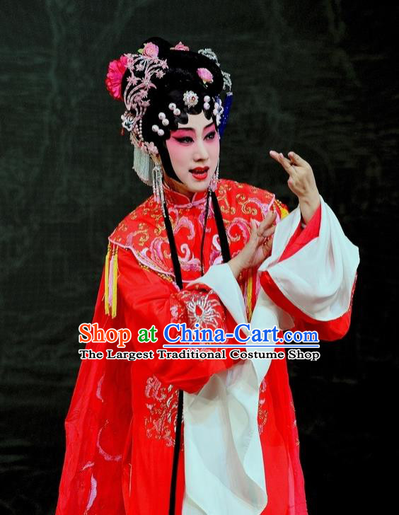The Purple Hairpin Chinese Kun Opera Actress Rich Lady Costumes Peking Opera Hua Tan Garment Apparels Red Dress and Hair Jewelry