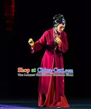 Chinese Shaoxing Opera You Female Red Dress Costumes and Headpieces Xiao Xiao Chun Yu Yue Opera Hua Tan Yu Wen Apparels Garment