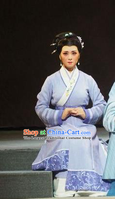 Chinese Shaoxing Opera Young Female Purple Dress Costumes Apparels and Headdress Su Qin Yue Opera Hua Tan Actress Garment