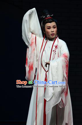 Chinese Yue Opera Scholar Wu Yi Lane Wang Huizhi White Costumes and Headwear Shaoxing Opera Xiaosheng Young Male Garment Apparels