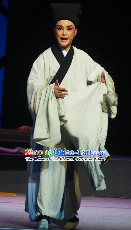 Su Qin Chinese Yue Opera Scholar Robe Apparels Young Male Costumes and Hat Shaoxing Opera Niche Garment