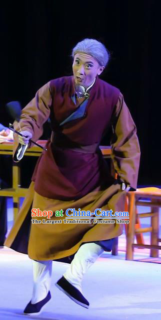 Mistress Xiang Lin Chinese Yue Opera Old Man Apparels Costumes and Headwear Shaoxing Opera Elderly Male Garment