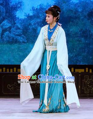Chinese Shaoxing Opera Actress Chen Sanliang Apparels Hua Zhong Jun Zi Costumes and Headpieces Yue Opera Hua Tan Blue Dress Garment