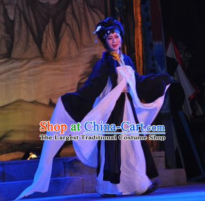 Chinese Shaoxing Opera Tsing Yi Qin Xianglian Dress Garment Apparels and Headdress Tian Dao Zheng Yi Hou Yue Opera Actress Distress Maiden Costumes