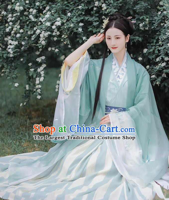 Chinese Ancient Jin Dynasty Noble Lady Hanfu Dress Traditional Garment Embroidered Historical Costumes Complete Set