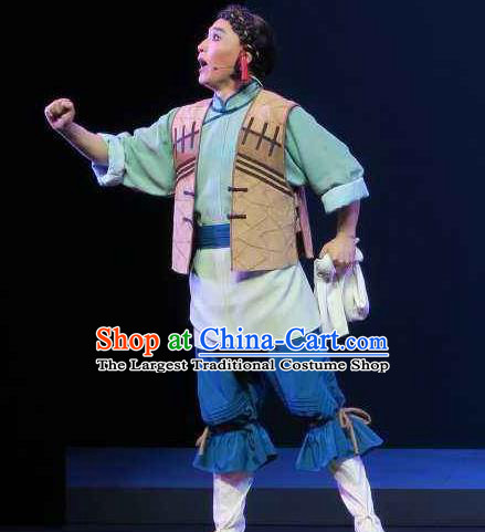 Wu Gu Niang Chinese Yue Opera Young Man Xu Atian Costumes and Headwear Shaoxing Opera Poor Servant Garment Apparels