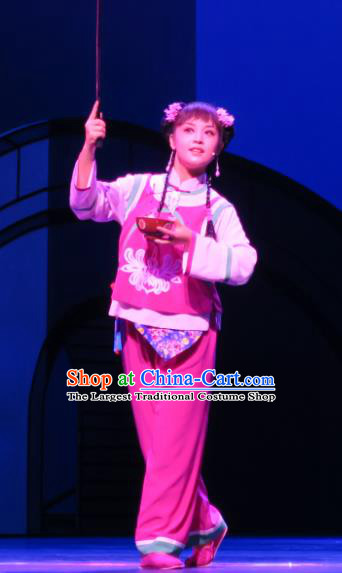 Chinese Shaoxing Opera Xiaodan Young Lady Rosy Costumes and Headpieces Wu Gu Niang Yue Opera Garment Country Girl Apparels