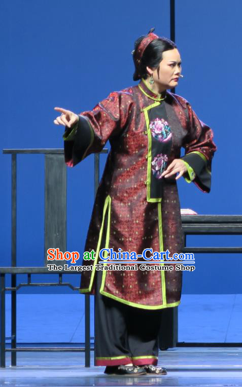 Chinese Shaoxing Opera Elderly Female Costumes and Headdress Wu Gu Niang Yue Opera Dame Garment Apparels