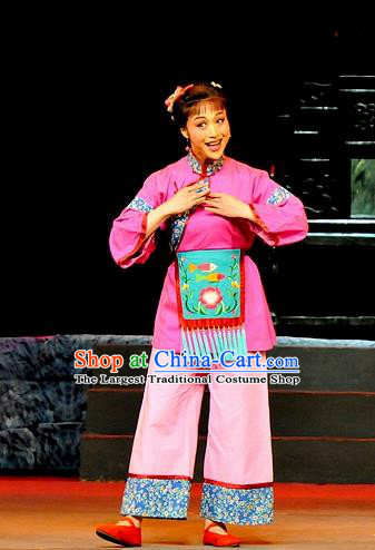 Chinese Shaoxing Opera Country Lady Qiu Hua Costumes and Headdress Yue Opera Liu Hua Xi Young Girl Dress Garment Apparels