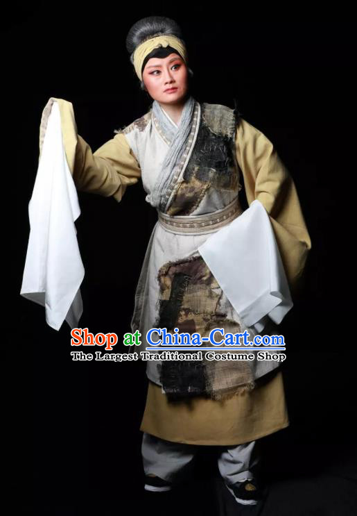 Chinese Kun Opera Elderly Woman Dress Costumes and Headdress Meng Jiangnv Sends Winter Clothes Kunqu Opera Old Dame Garment Apparels