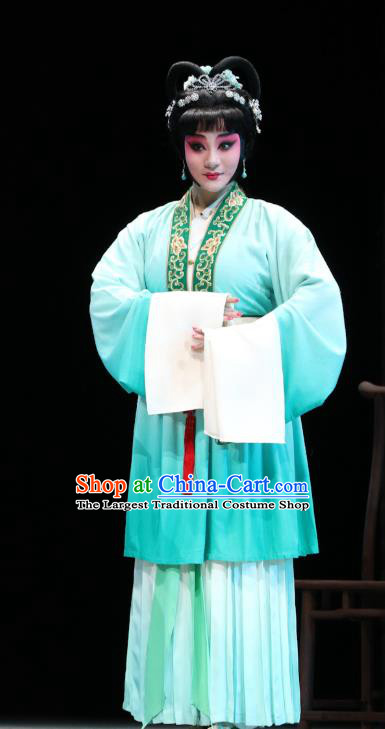 Chinese Kun Opera Young Lady the Dream of Xiang Fei Nv Ying Green Dress Apparels Costumes and Headpieces Kunqu Opera Actress Garment